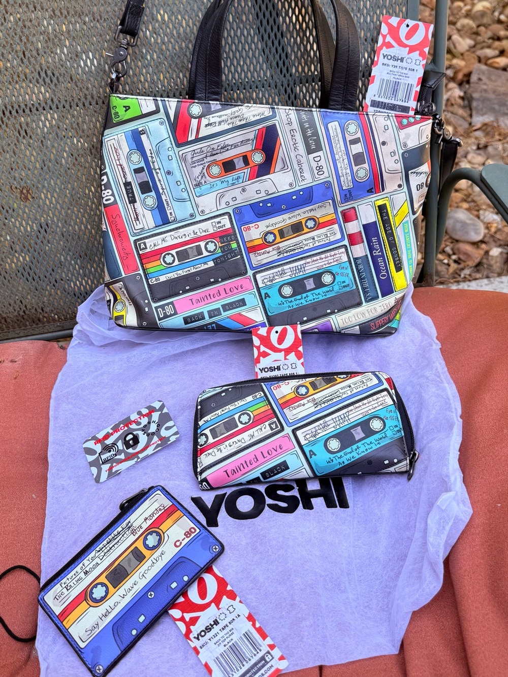 YOSHI Lichfield Retro Cassette Print Shoulder Bag SET in Multi-Color EUC w/tags